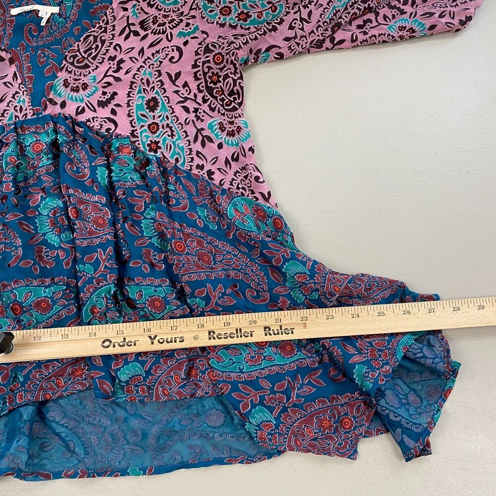 Floreat Anthropologie Top Small Valo Boho Paisley Burnout Bell Sleeve Silk Bld - Picture 10 of 13